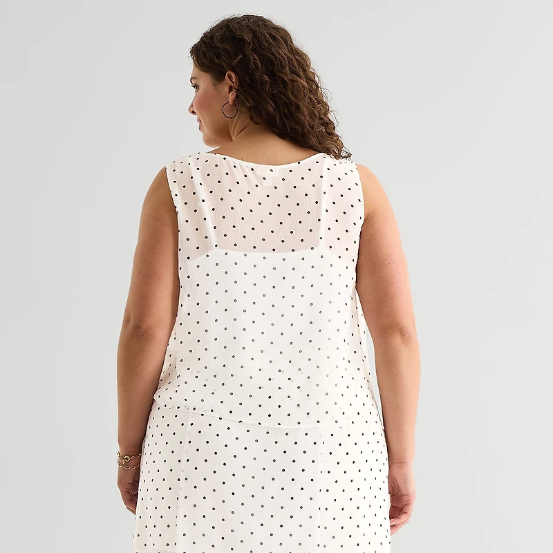 a.n.a Sheer Womens Plus Draped Neck Sleeveless Tank Top