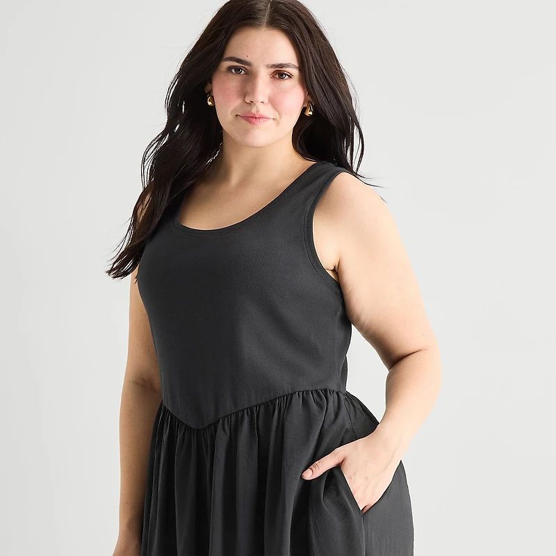 a.n.a Womens Plus U Neck Sleeveless Maxi Dress
