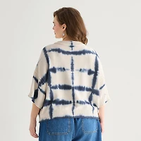 a.n.a Plus Womens Crew Neck Short Sleeve Tie Dye Pullover Sweater