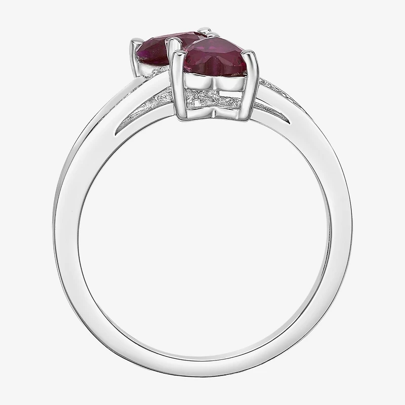 Womens Diamond Accent Lab Created Red Ruby Sterling Silver Side Stone Cocktail Ring