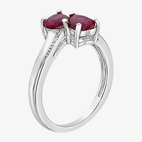 Womens Diamond Accent Lab Created Red Ruby Sterling Silver Side Stone Cocktail Ring