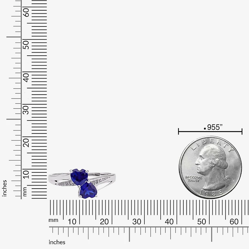 Womens Diamond Accent Lab Created Sapphire Sterling Silver -Stone Side Stone Cocktail Ring