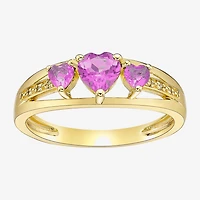 Womens Diamond Accent Lab Created Pink Sapphire 18K Gold Over Silver 3-Stone Side Stone Cocktail Ring