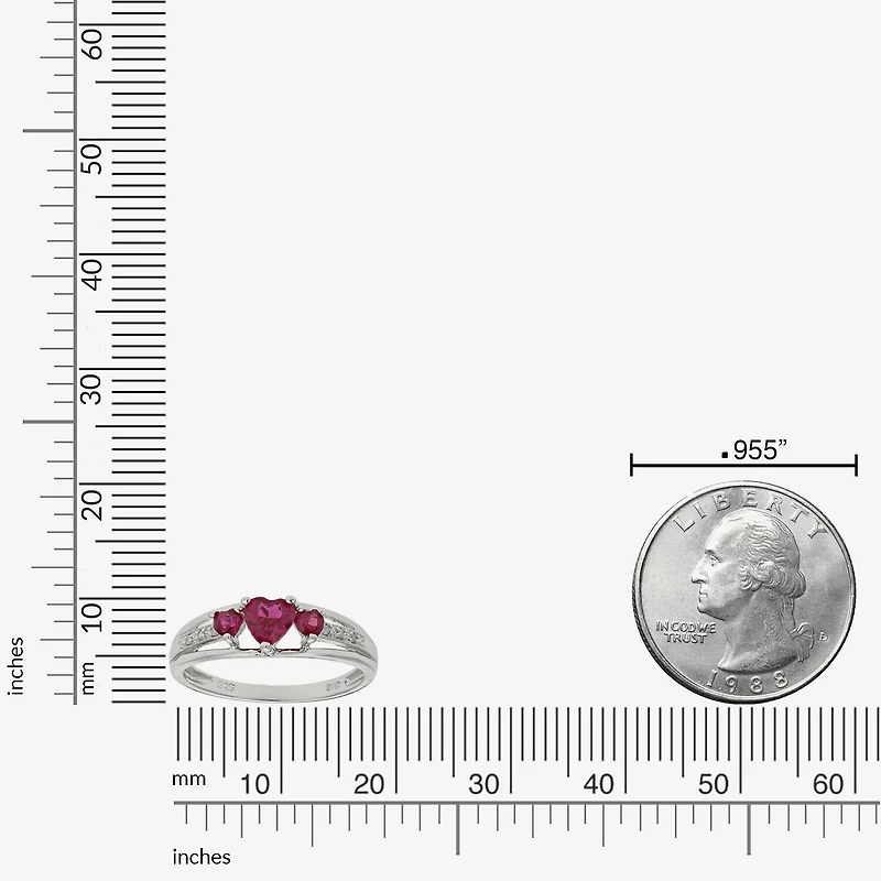 Womens Diamond Accent Lab Created Red Ruby Sterling Silver 3-Stone Side Stone Cocktail Ring