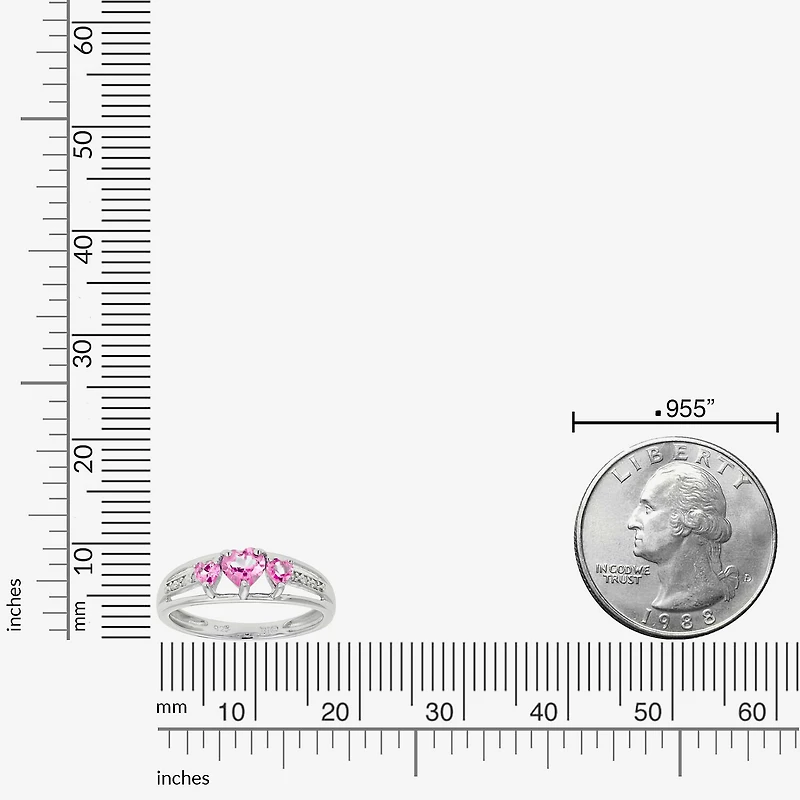 Womens Diamond Accent Lab Created Pink Sapphire Sterling Silver 3-Stone Side Stone Cocktail Ring