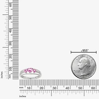 Womens Diamond Accent Lab Created Pink Sapphire Sterling Silver 3-Stone Side Stone Cocktail Ring