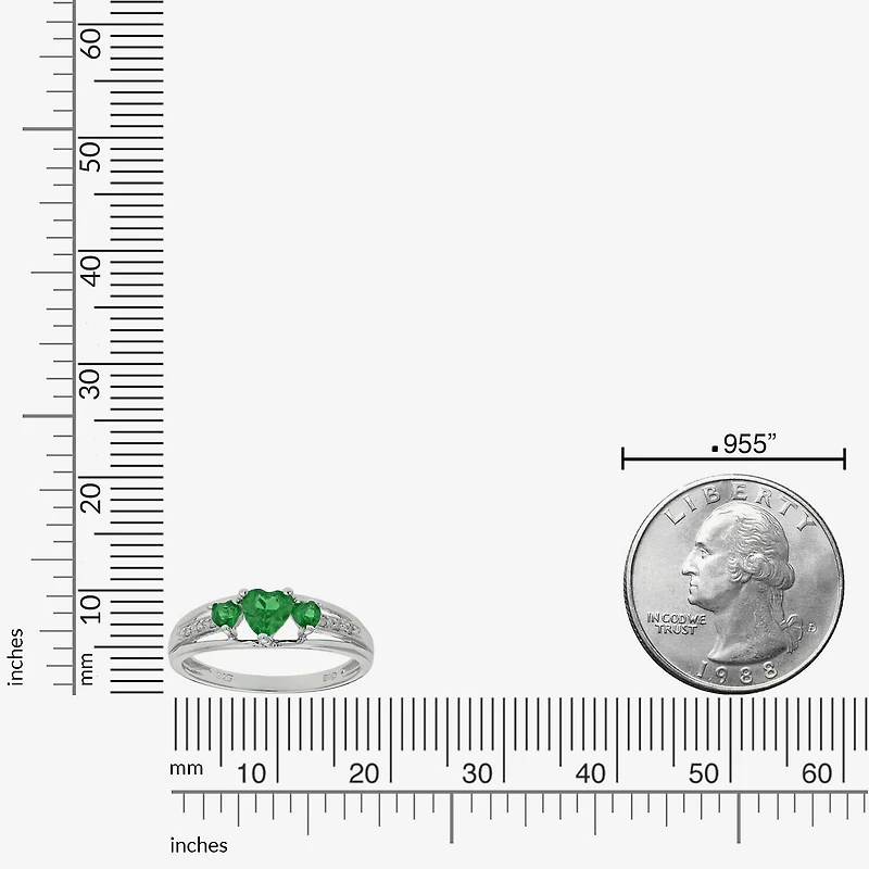 Womens Diamond Accent Lab Created Green Emerald Sterling Silver 3-Stone Side Stone Cocktail Ring
