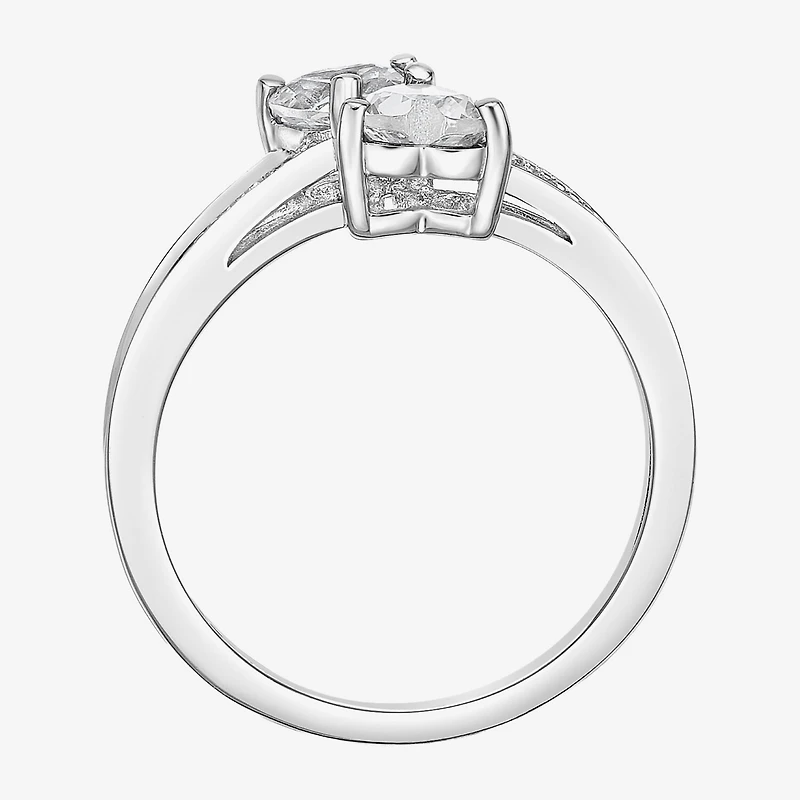 Womens Diamond Accent Genuine White Topaz Sterling Silver Side Stone Cocktail Ring