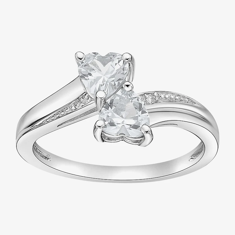Womens Diamond Accent Genuine White Topaz Sterling Silver Side Stone Cocktail Ring