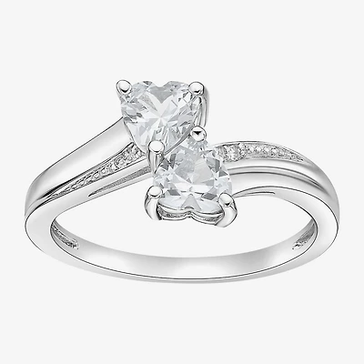 Womens Diamond Accent Genuine White Topaz Sterling Silver Side Stone Cocktail Ring