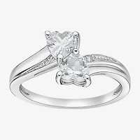 Womens Diamond Accent Genuine White Topaz Sterling Silver Side Stone Cocktail Ring