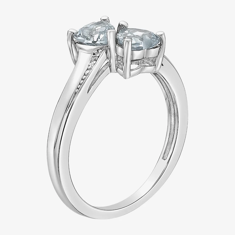Womens Diamond Accent Genuine White Topaz Sterling Silver Side Stone Cocktail Ring