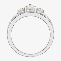 Womens Diamond Accent Lab Created White Opal Sterling Silver 3-Stone Side Stone Cocktail Ring