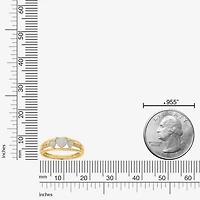 Womens Diamond Accent Lab Created White Opal 18K Gold Over Silver 3-Stone Side Stone Cocktail Ring