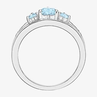 Womens Diamond Accent Lab Created Blue Aquamarine Sterling Silver -Stone Side Stone Cocktail Ring