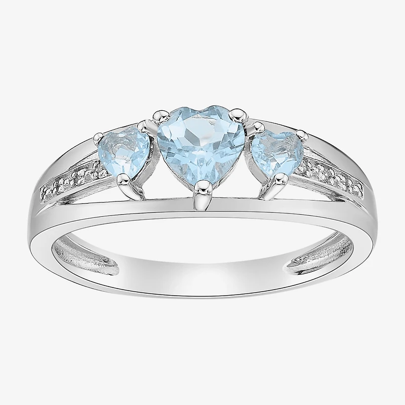 Womens Diamond Accent Lab Created Blue Aquamarine Sterling Silver -Stone Side Stone Cocktail Ring