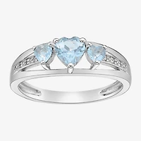 Womens Diamond Accent Lab Created Blue Aquamarine Sterling Silver -Stone Side Stone Cocktail Ring