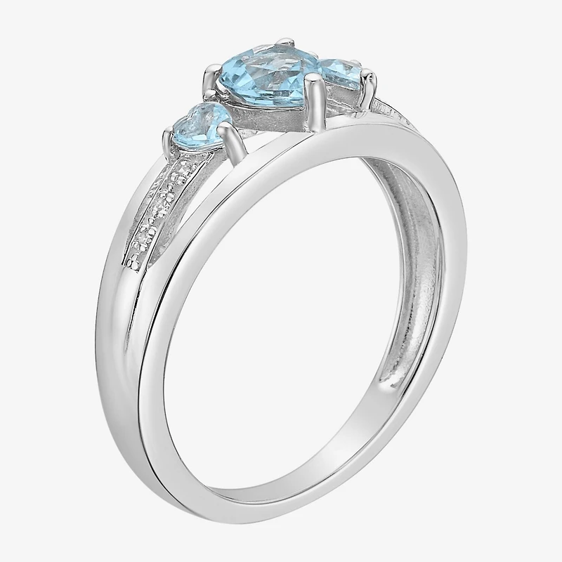 Womens Diamond Accent Lab Created Blue Aquamarine Sterling Silver -Stone Side Stone Cocktail Ring