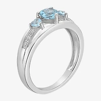 Womens Diamond Accent Lab Created Blue Aquamarine Sterling Silver -Stone Side Stone Cocktail Ring