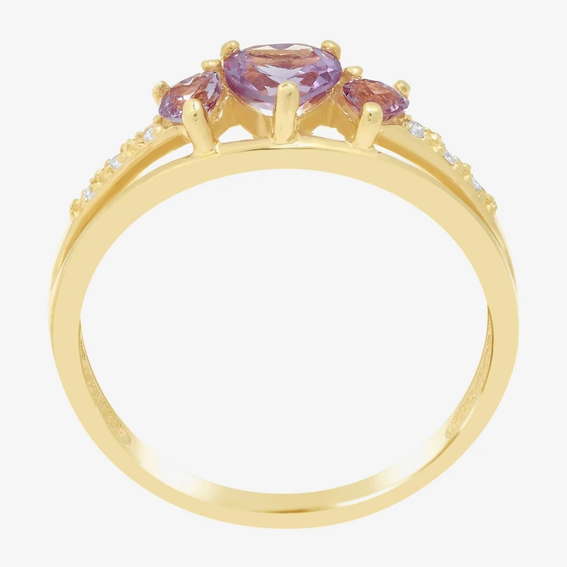Womens Diamond Accent Lab Created Purple Alexandrite 18K Gold Over Silver 3-Stone Side Stone Cocktail Ring