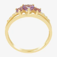 Womens Diamond Accent Lab Created Purple Alexandrite 18K Gold Over Silver 3-Stone Side Stone Cocktail Ring