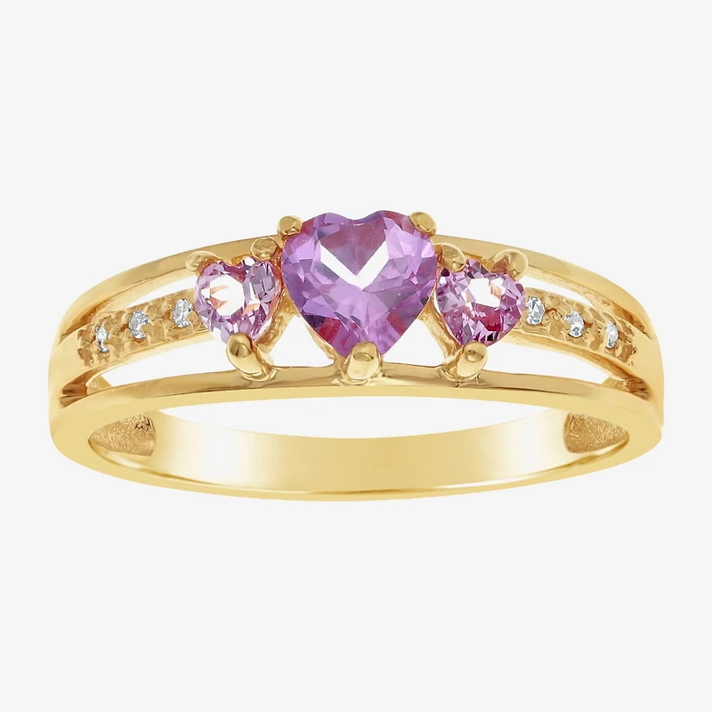 Womens Diamond Accent Lab Created Purple Alexandrite 18K Gold Over Silver 3-Stone Side Stone Cocktail Ring