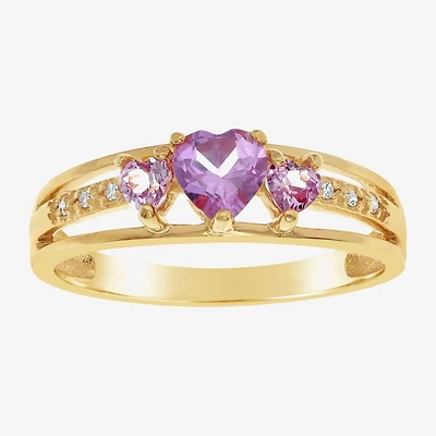Womens Diamond Accent Lab Created Purple Alexandrite 18K Gold Over Silver 3-Stone Side Stone Cocktail Ring