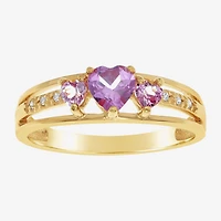 Womens Diamond Accent Lab Created Purple Alexandrite 18K Gold Over Silver 3-Stone Side Stone Cocktail Ring