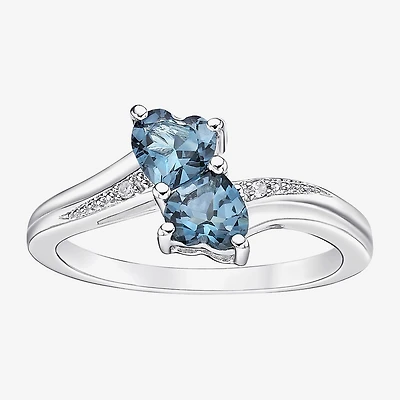 Womens Diamond Accent Genuine Blue Topaz Sterling Silver Side Stone Cocktail Ring