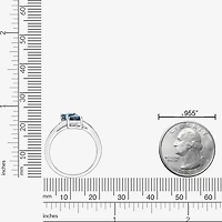 Womens Diamond Accent Genuine Blue Topaz Sterling Silver Side Stone Cocktail Ring