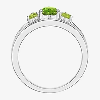 Womens Diamond Accent Genuine Green Peridot Sterling Silver 3-Stone Side Stone Cocktail Ring
