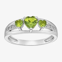 Womens Diamond Accent Genuine Green Peridot Sterling Silver 3-Stone Side Stone Cocktail Ring