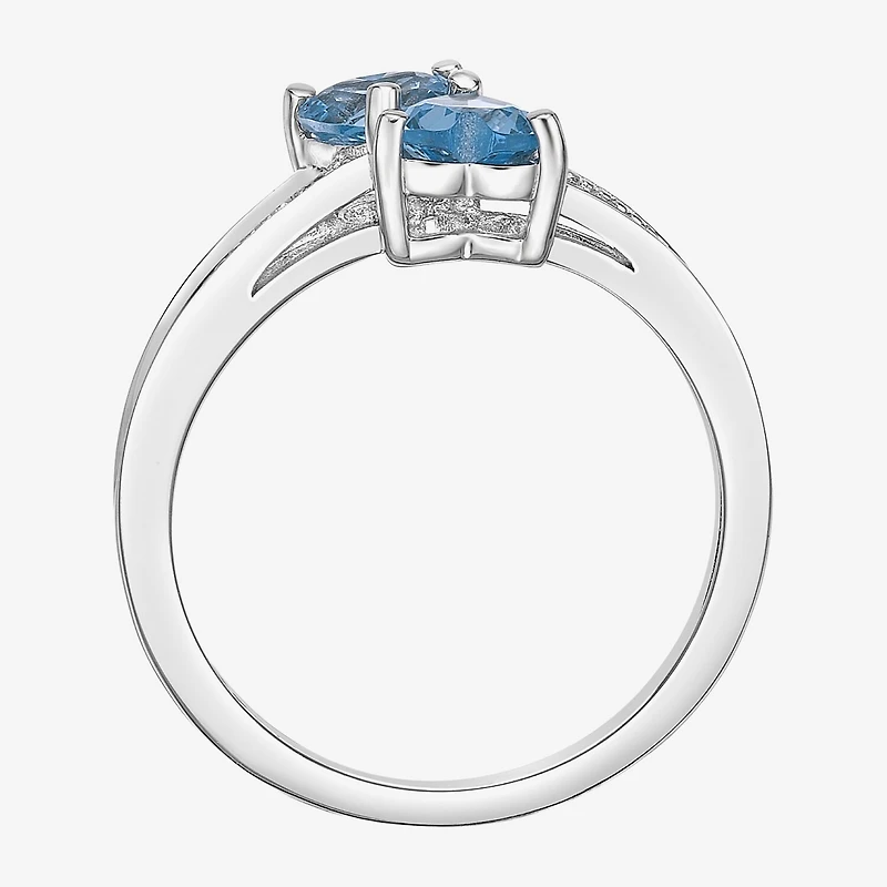 Womens Diamond Accent Genuine Blue Topaz Sterling Silver Side Stone Cocktail Ring