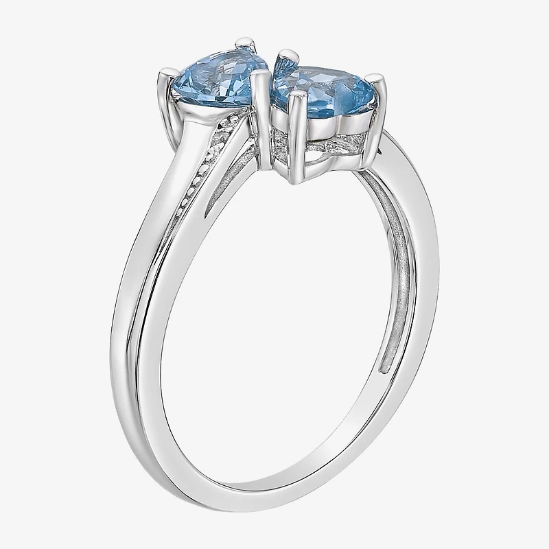 Womens Diamond Accent Genuine Blue Topaz Sterling Silver Side Stone Cocktail Ring