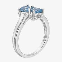 Womens Diamond Accent Genuine Blue Topaz Sterling Silver Side Stone Cocktail Ring