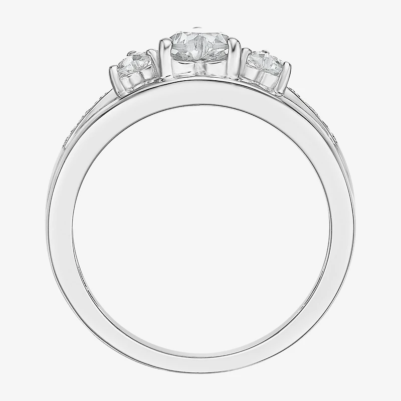 Womens Diamond Accent Genuine White Topaz Sterling Silver 3-Stone Side Stone Cocktail Ring