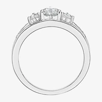 Womens Diamond Accent Genuine White Topaz Sterling Silver 3-Stone Side Stone Cocktail Ring