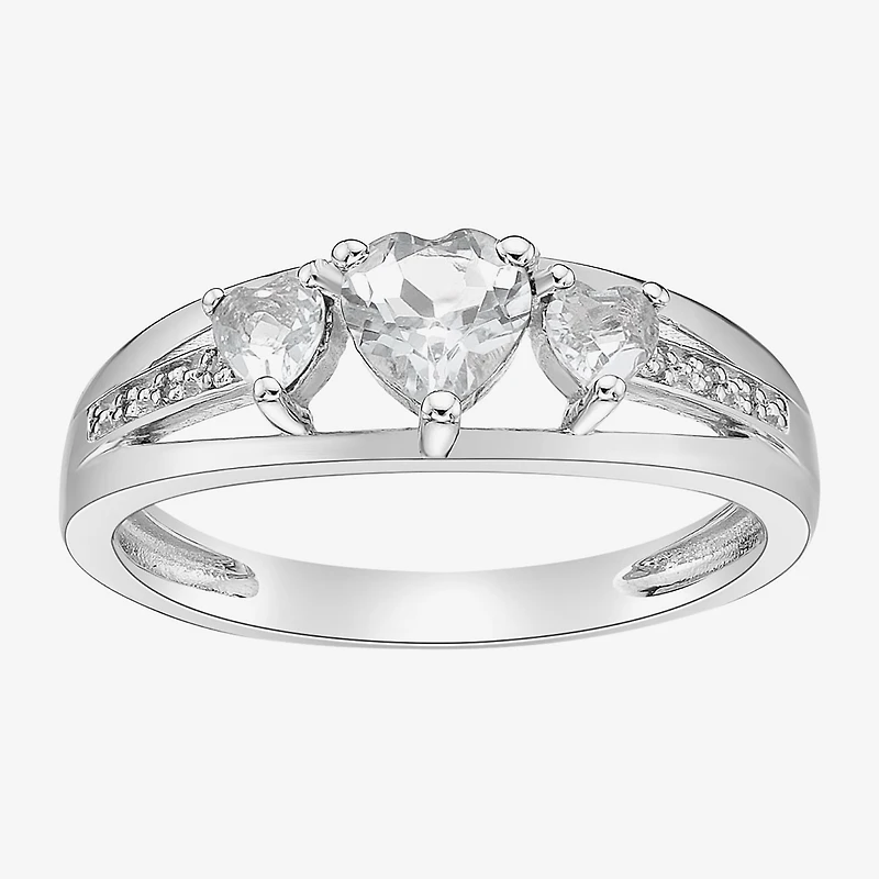 Womens Diamond Accent Genuine White Topaz Sterling Silver 3-Stone Side Stone Cocktail Ring