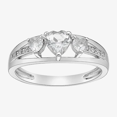 Womens Diamond Accent Genuine White Topaz Sterling Silver 3-Stone Side Stone Cocktail Ring