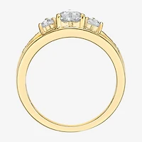 Womens Diamond Accent Genuine White Topaz 18K Gold Over Silver 3-Stone Side Stone Cocktail Ring