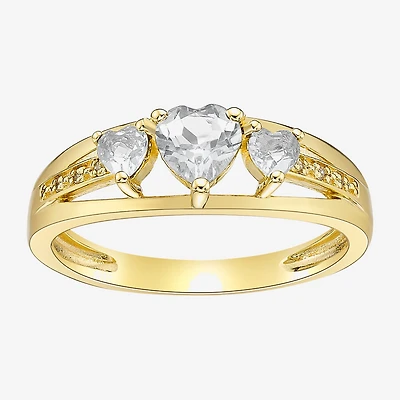 Womens Diamond Accent Genuine White Topaz 18K Gold Over Silver 3-Stone Side Stone Cocktail Ring