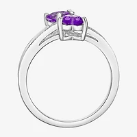 Womens Diamond Accent Genuine Purple Amethyst Sterling Silver Side Stone Cocktail Ring