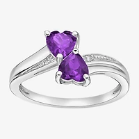 Womens Diamond Accent Genuine Purple Amethyst Sterling Silver Side Stone Cocktail Ring