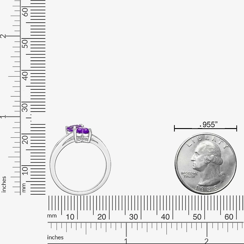 Womens Diamond Accent Genuine Purple Amethyst Sterling Silver Side Stone Cocktail Ring
