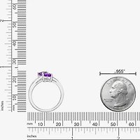 Womens Diamond Accent Genuine Purple Amethyst Sterling Silver Side Stone Cocktail Ring