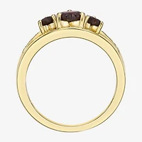 Womens Diamond Accent Genuine Red Garnet 18K Gold Over Silver 3-Stone Side Stone Cocktail Ring