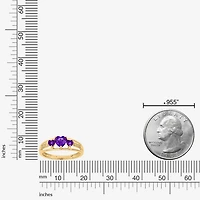 Womens Diamond Accent Genuine Purple Amethyst 18K Gold Over Silver 3-Stone Side Stone Cocktail Ring