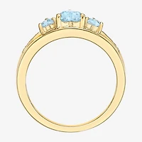 Womens Diamond Accent Lab Created Blue Aquamarine 18K Gold Over Silver 3-Stone Side Stone Cocktail Ring