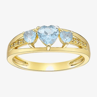 Womens Diamond Accent Lab Created Blue Aquamarine 18K Gold Over Silver 3-Stone Side Stone Cocktail Ring
