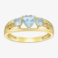 Womens Diamond Accent Lab Created Blue Aquamarine 18K Gold Over Silver 3-Stone Side Stone Cocktail Ring